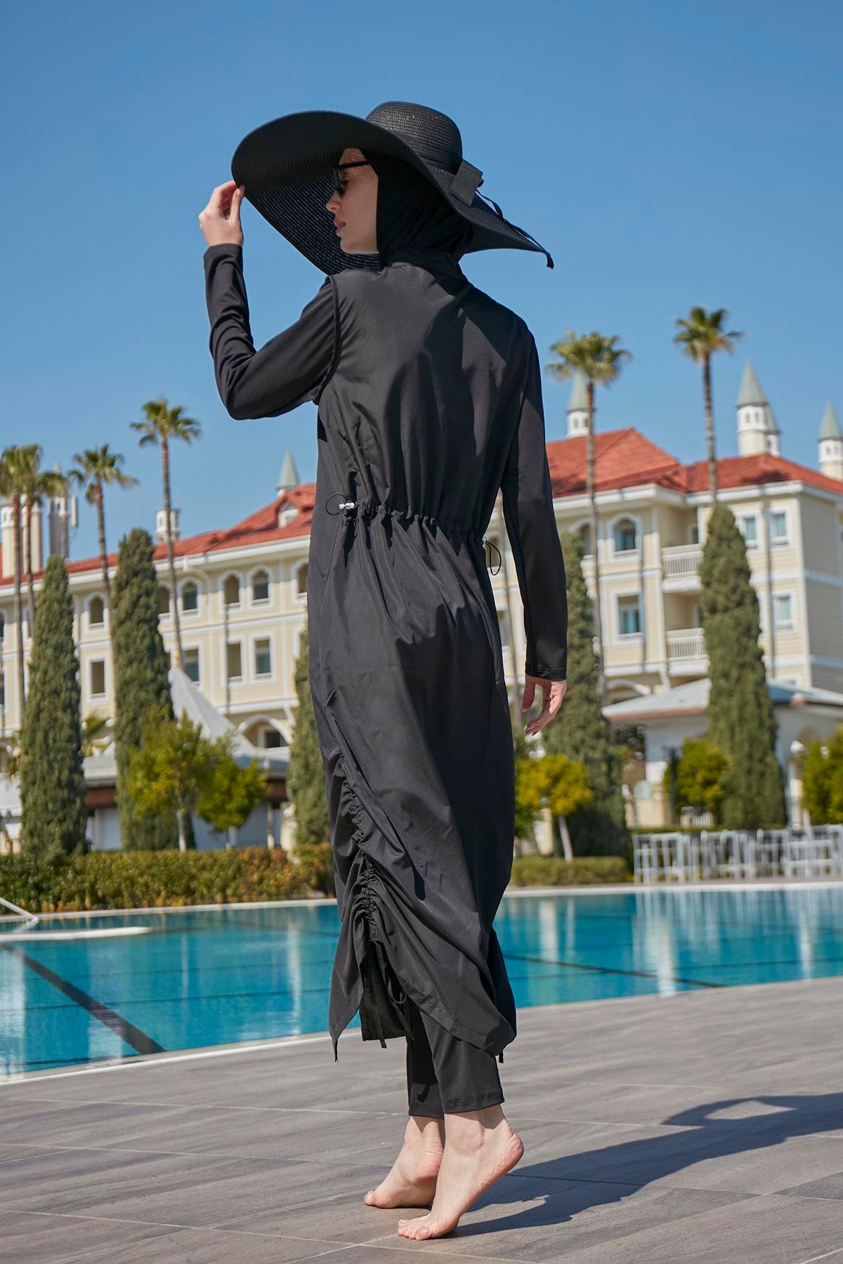 Remsa Tasarım Tam Kapalı Tesettür Mayo Tam Boy Uzun Boy R027 Fatma Siyah