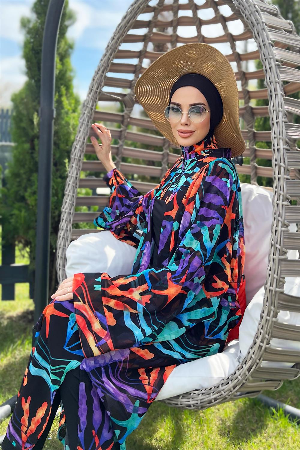 Remsa Tesettür Mayo Üzerine Tek Kaftan Kimono Pareo RP004A Mercan
