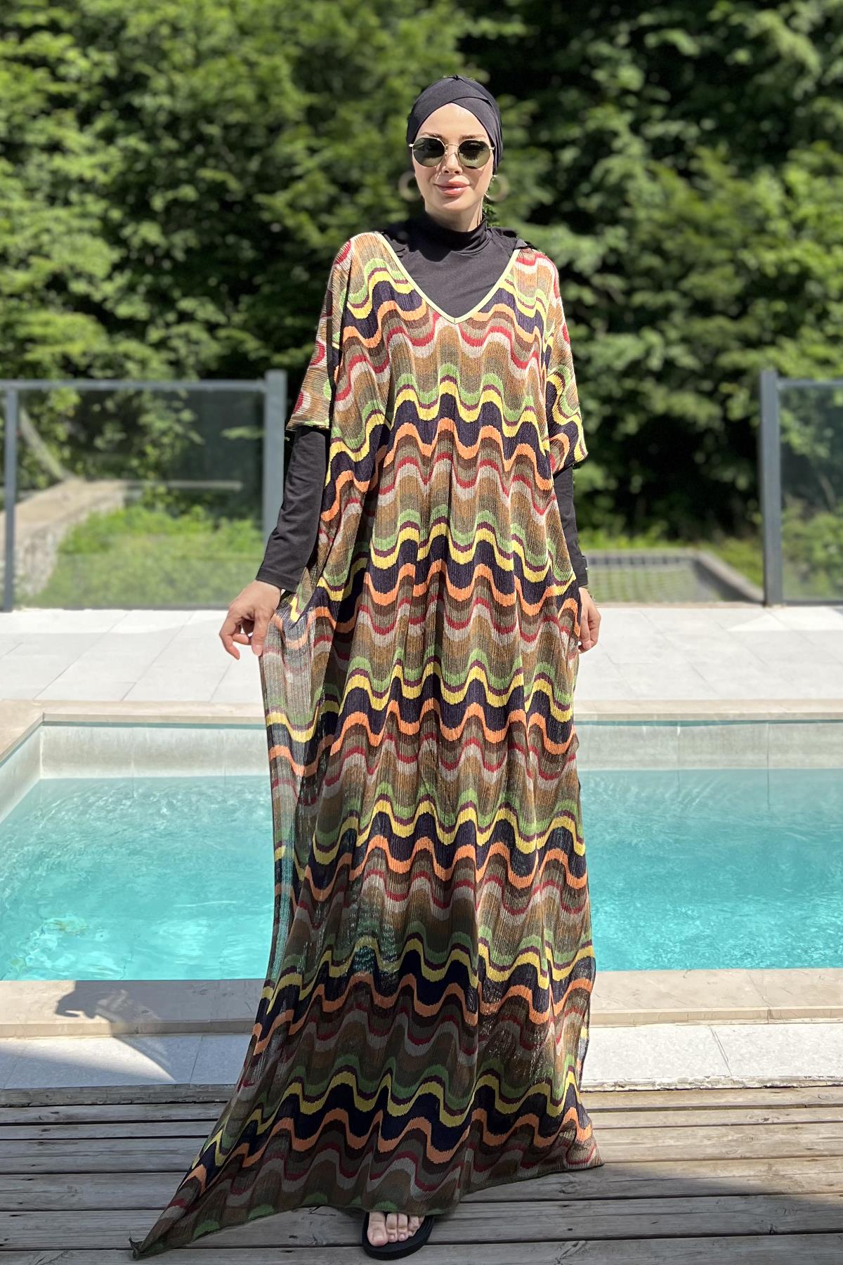 Remsa Tesettür Mayo Üzerine Triko Örme Tek Kaftan Pareo 430-T13 Renkli