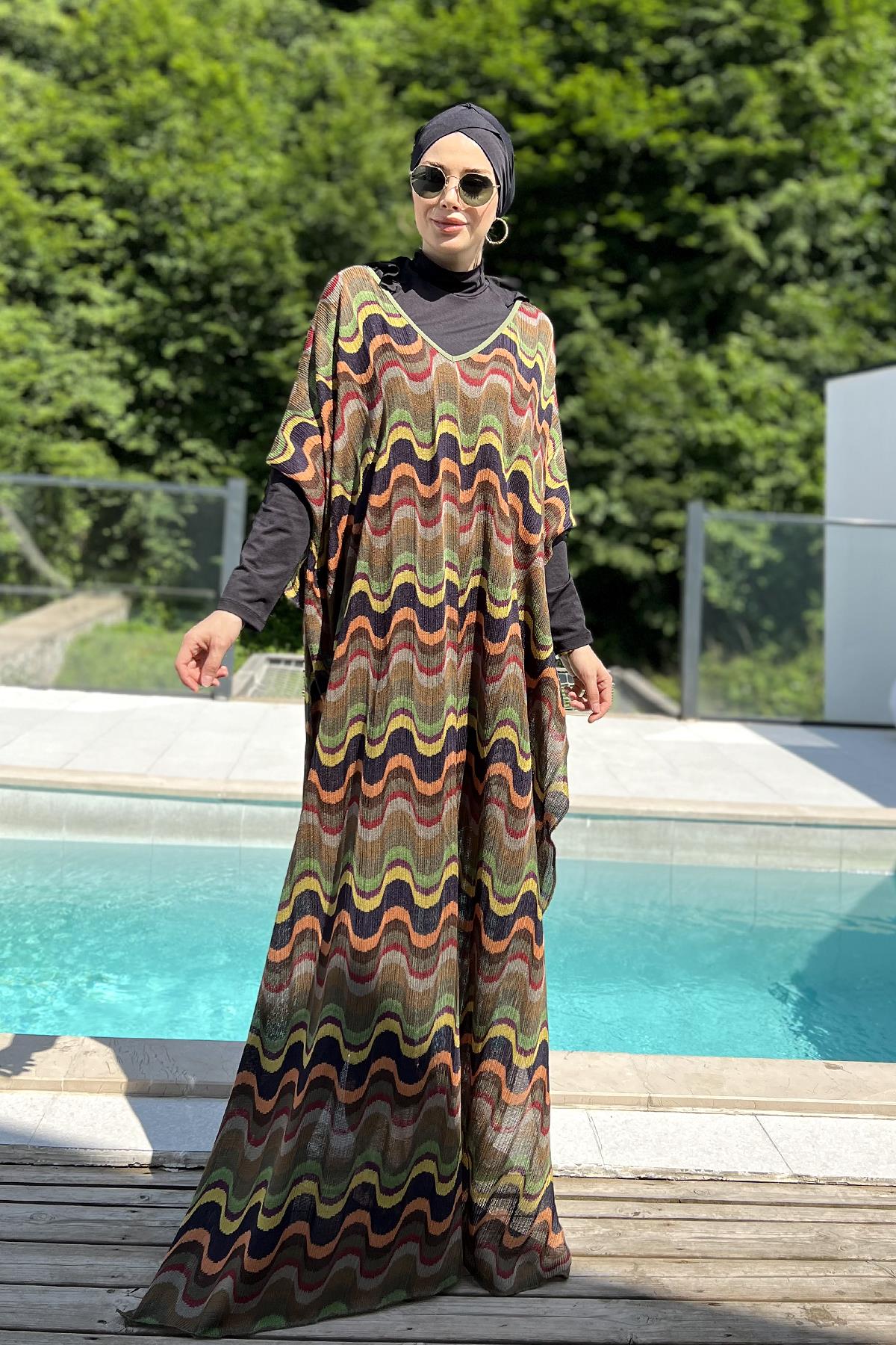 Remsa Tesettür Mayo Üzerine Triko Örme Tek Kaftan Pareo 430-T13 Renkli
