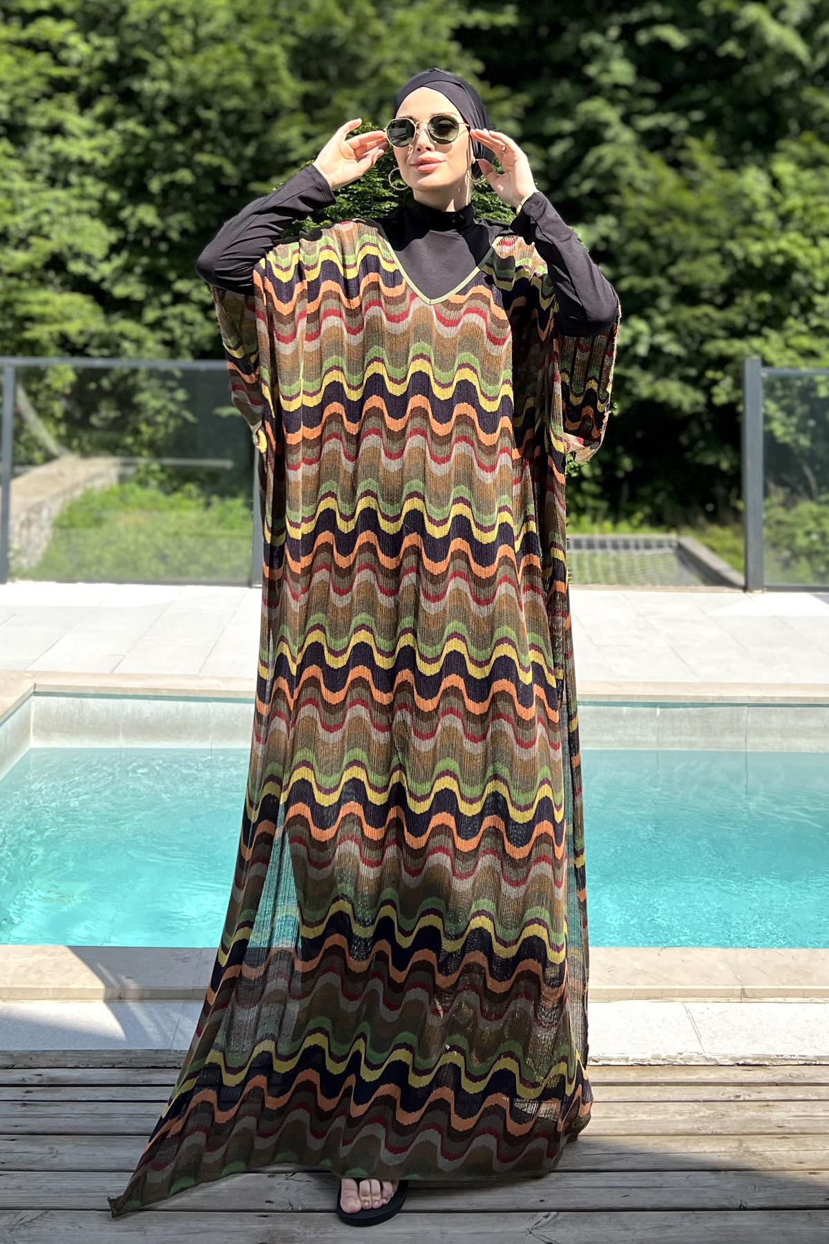 Remsa Tesettür Mayo Üzerine Triko Örme Tek Kaftan Pareo 430-T13 Renkli