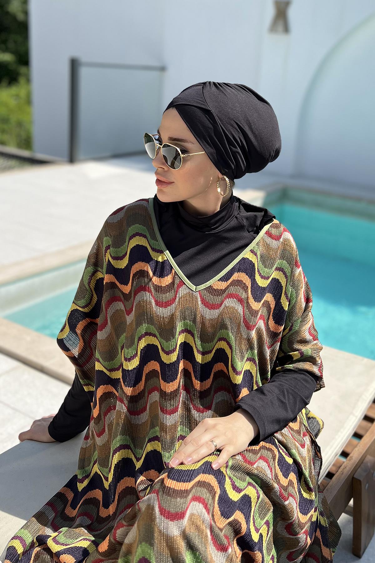 Remsa Tesettür Mayo Üzerine Triko Örme Tek Kaftan Pareo 430-T13 Renkli