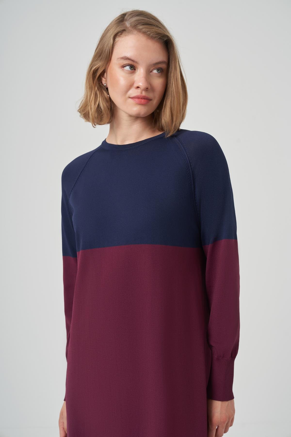 Renk Geçişli Triko Elbise 508 Bordo