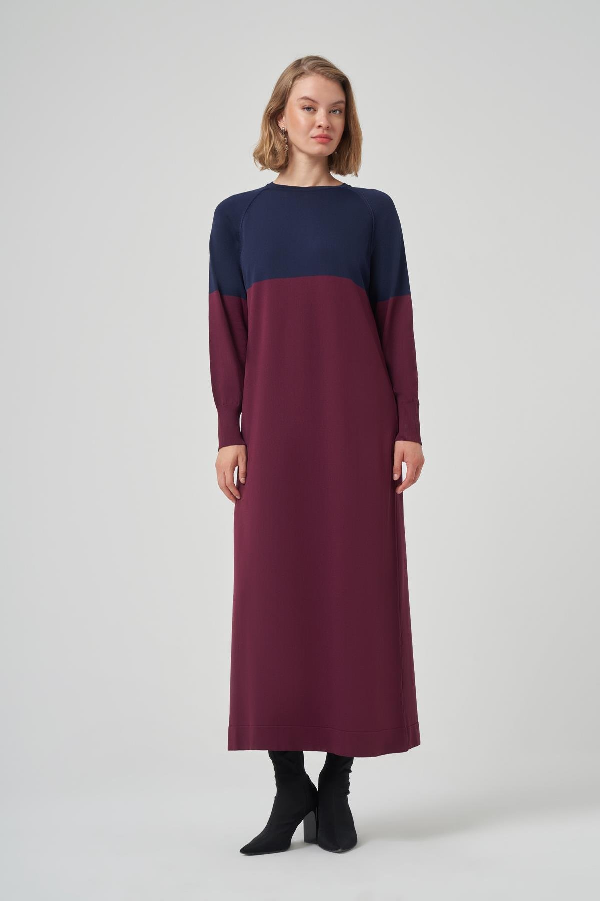 Renk Geçişli Triko Elbise 508 Bordo