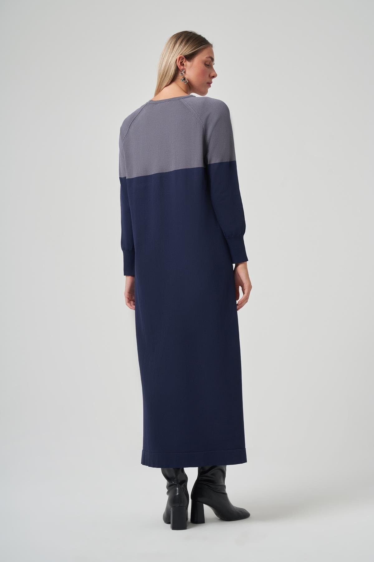 Renk Geçişli Triko Elbise 508 Lacivert