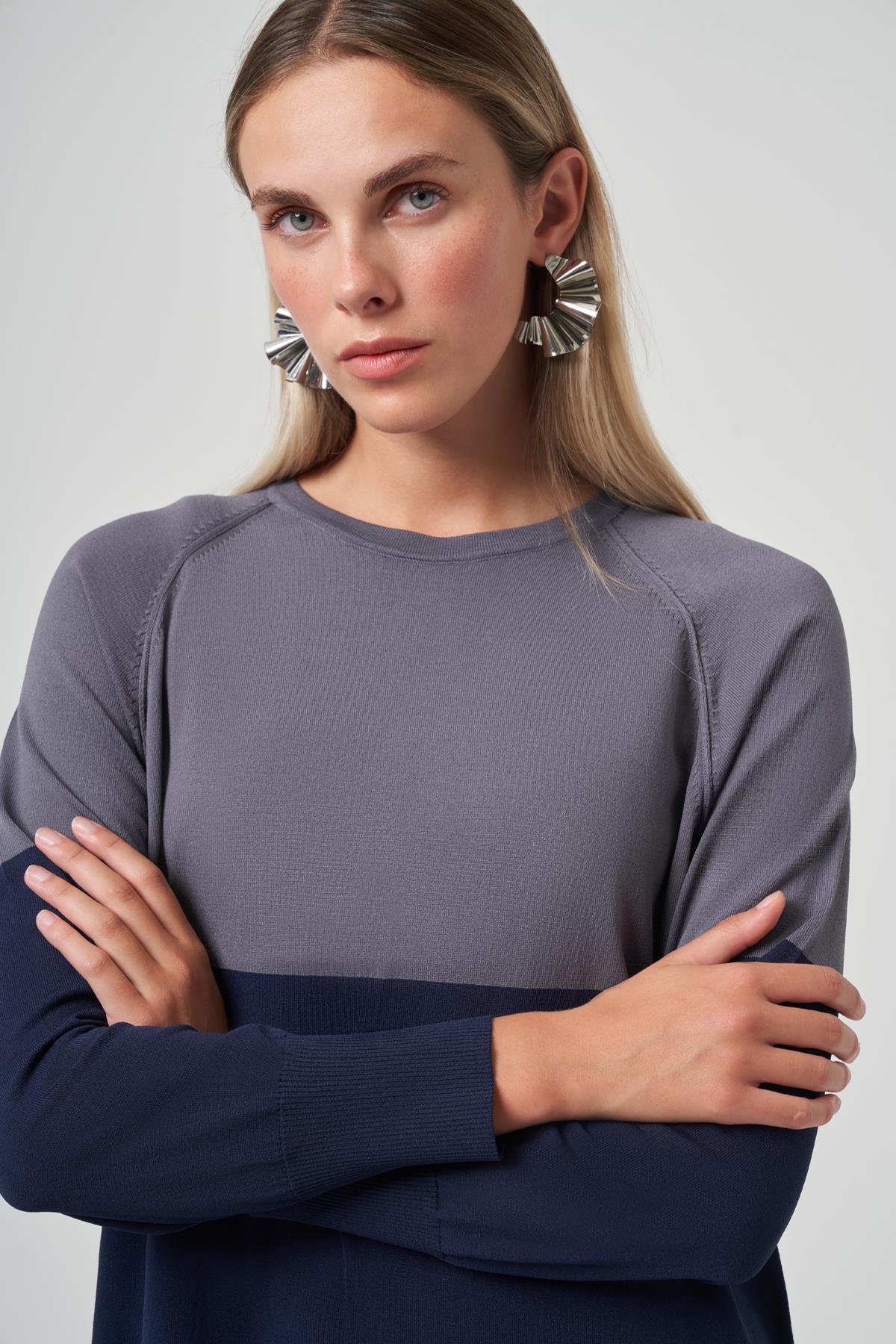 Renk Geçişli Triko Elbise 508 Lacivert