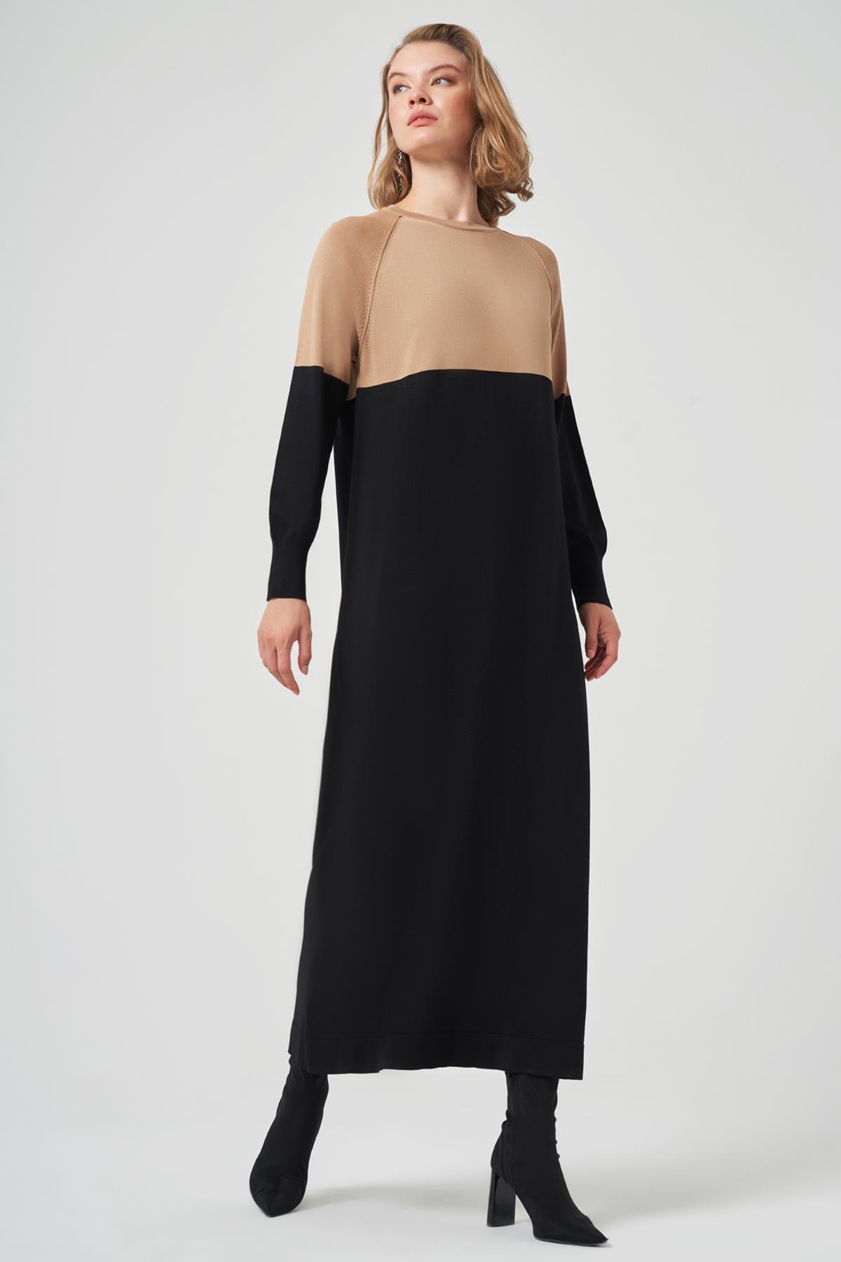 Renk Geçişli Triko Elbise 508 Siyah