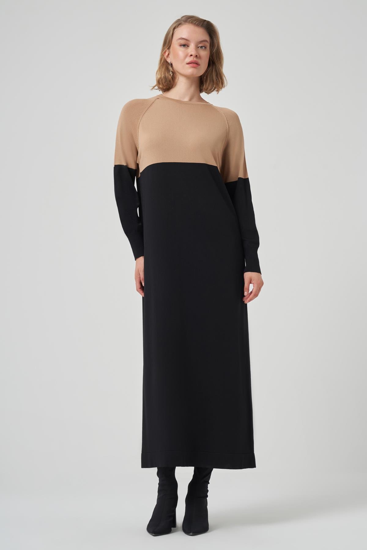 Renk Geçişli Triko Elbise 508 Siyah