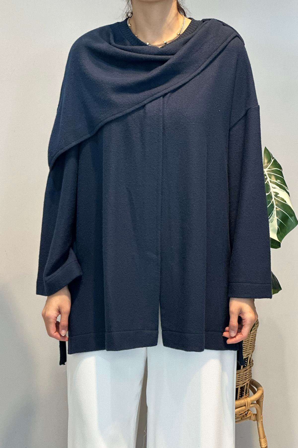 Şal Kapama Detaylı Hırka 3153 Lacivert