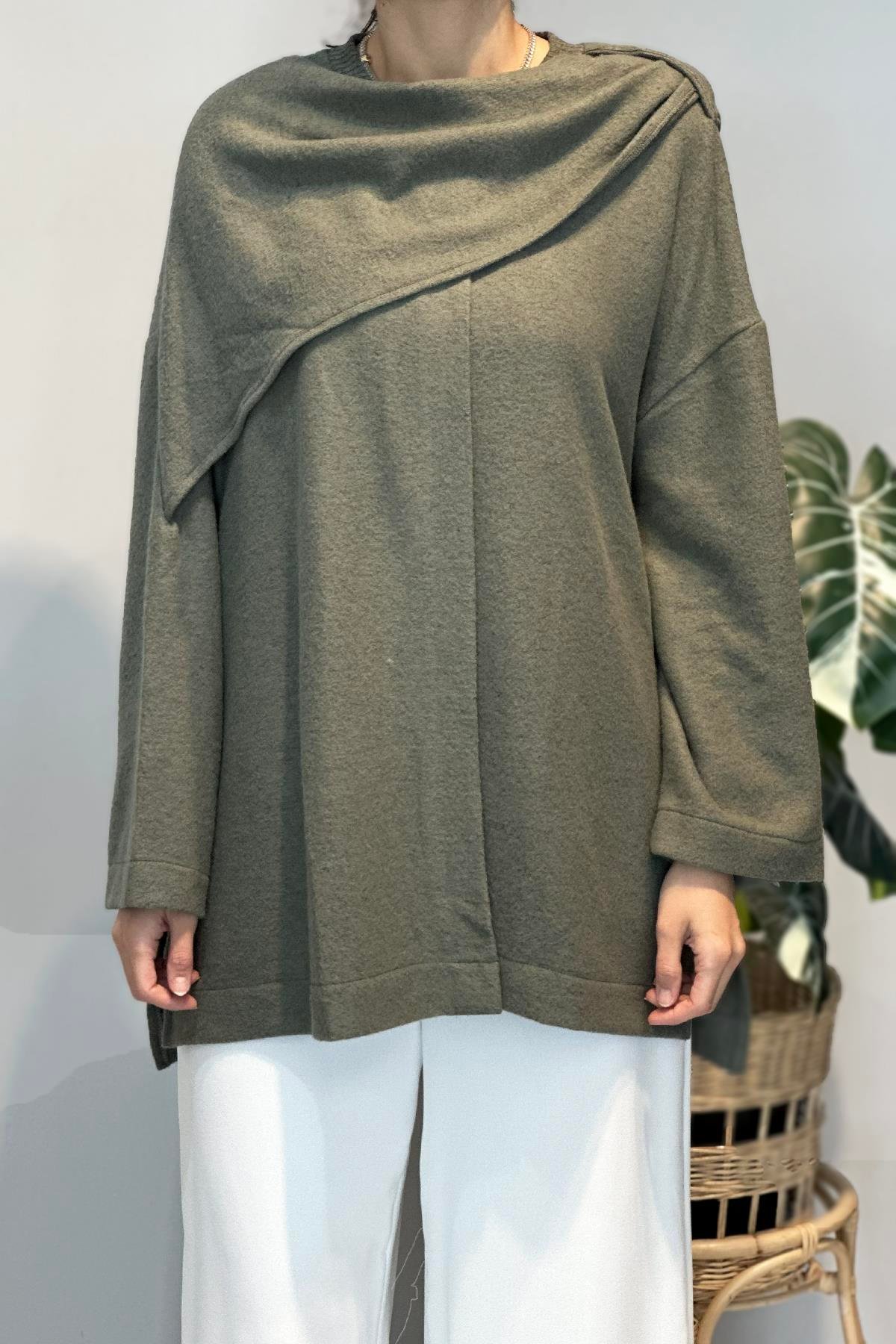 Şal Kapama Detaylı Hırka 3153 Yeşil