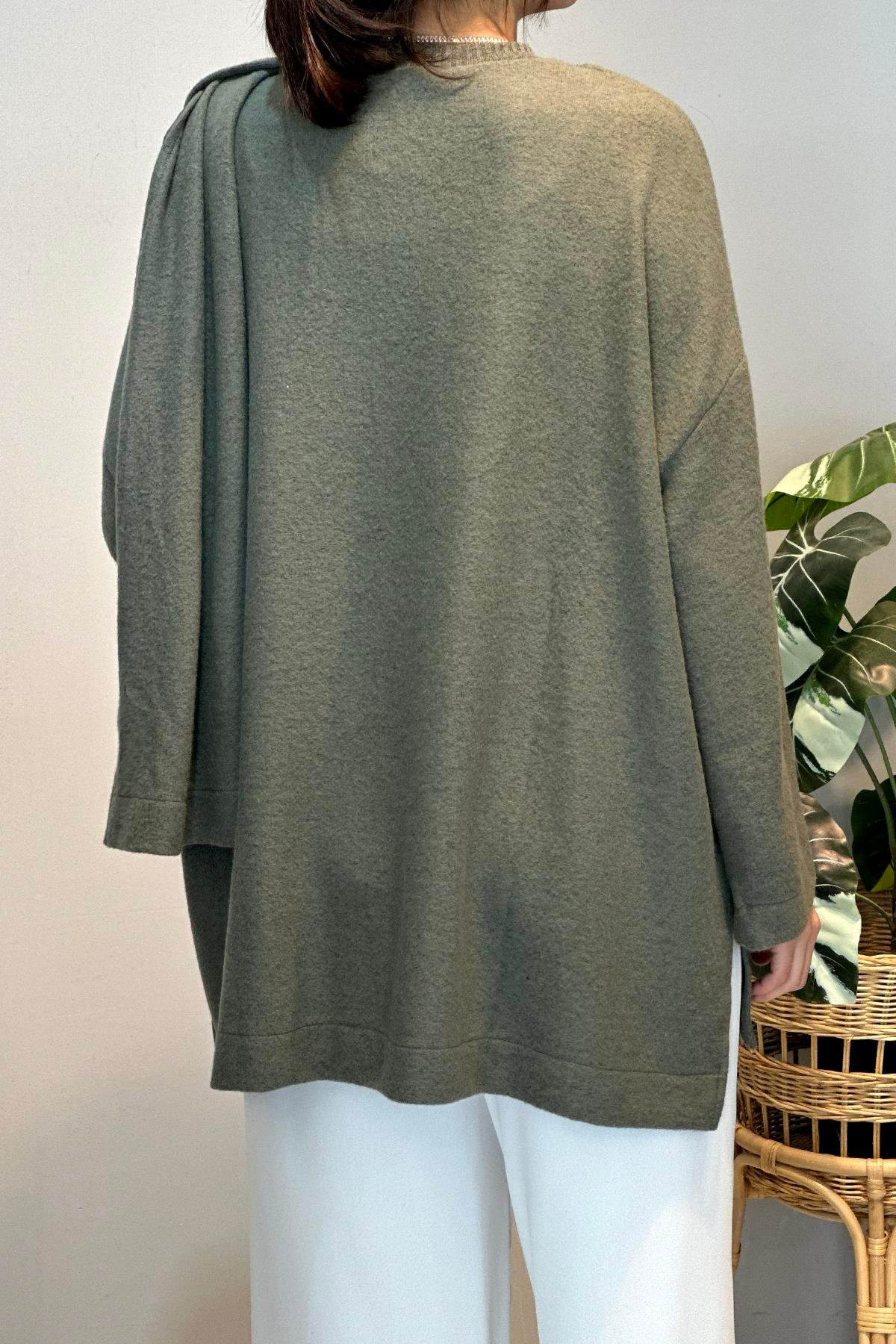 Şal Kapama Detaylı Hırka 3153 Yeşil