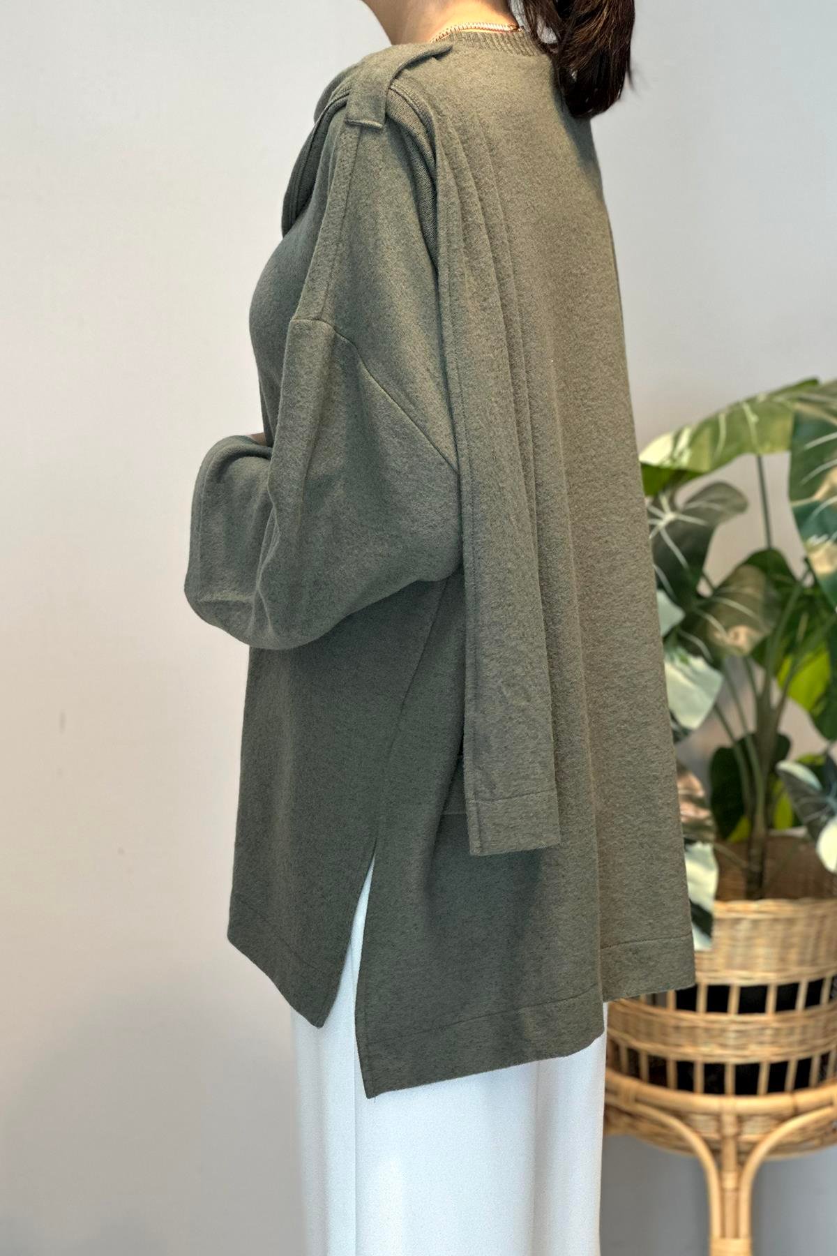 Şal Kapama Detaylı Hırka 3153 Yeşil