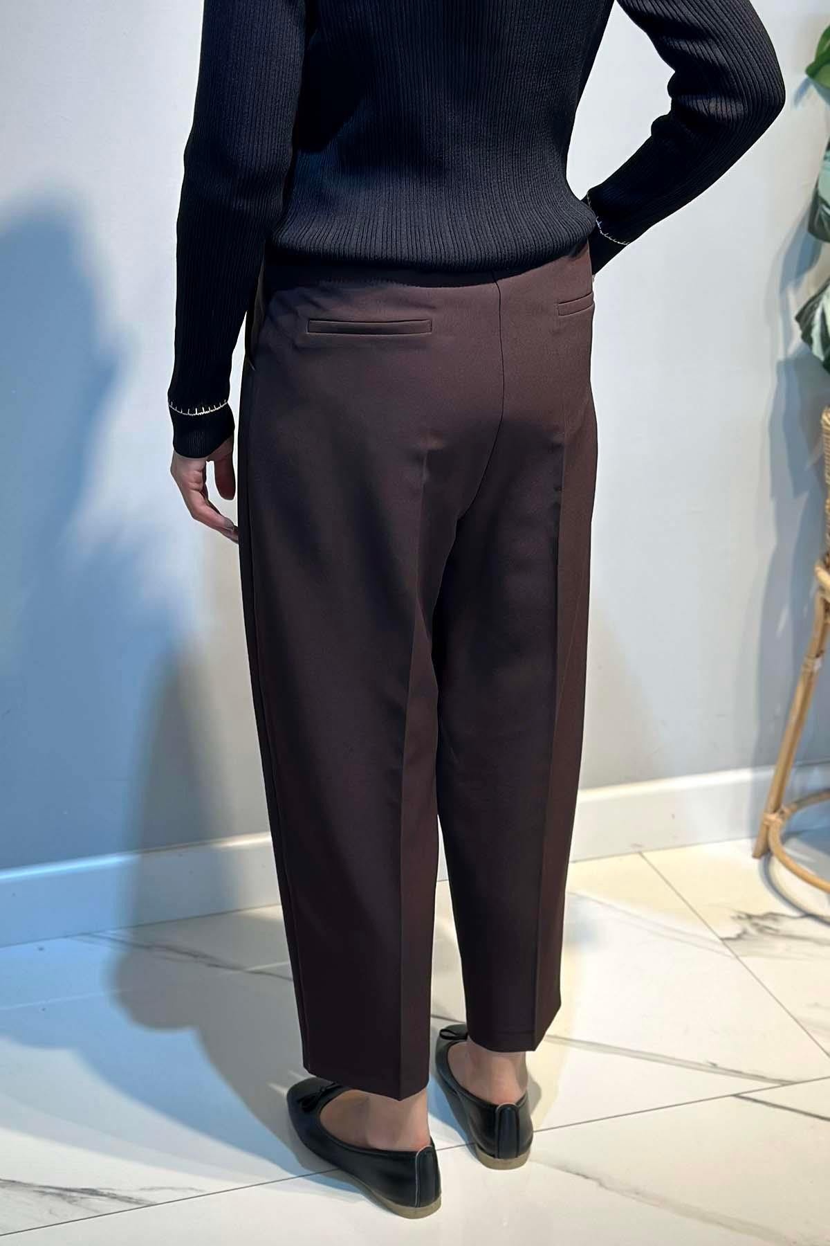 Sentez Arkası Lastikli Pile Detay Bilek Boy Pantolon 5567 Kahverengi