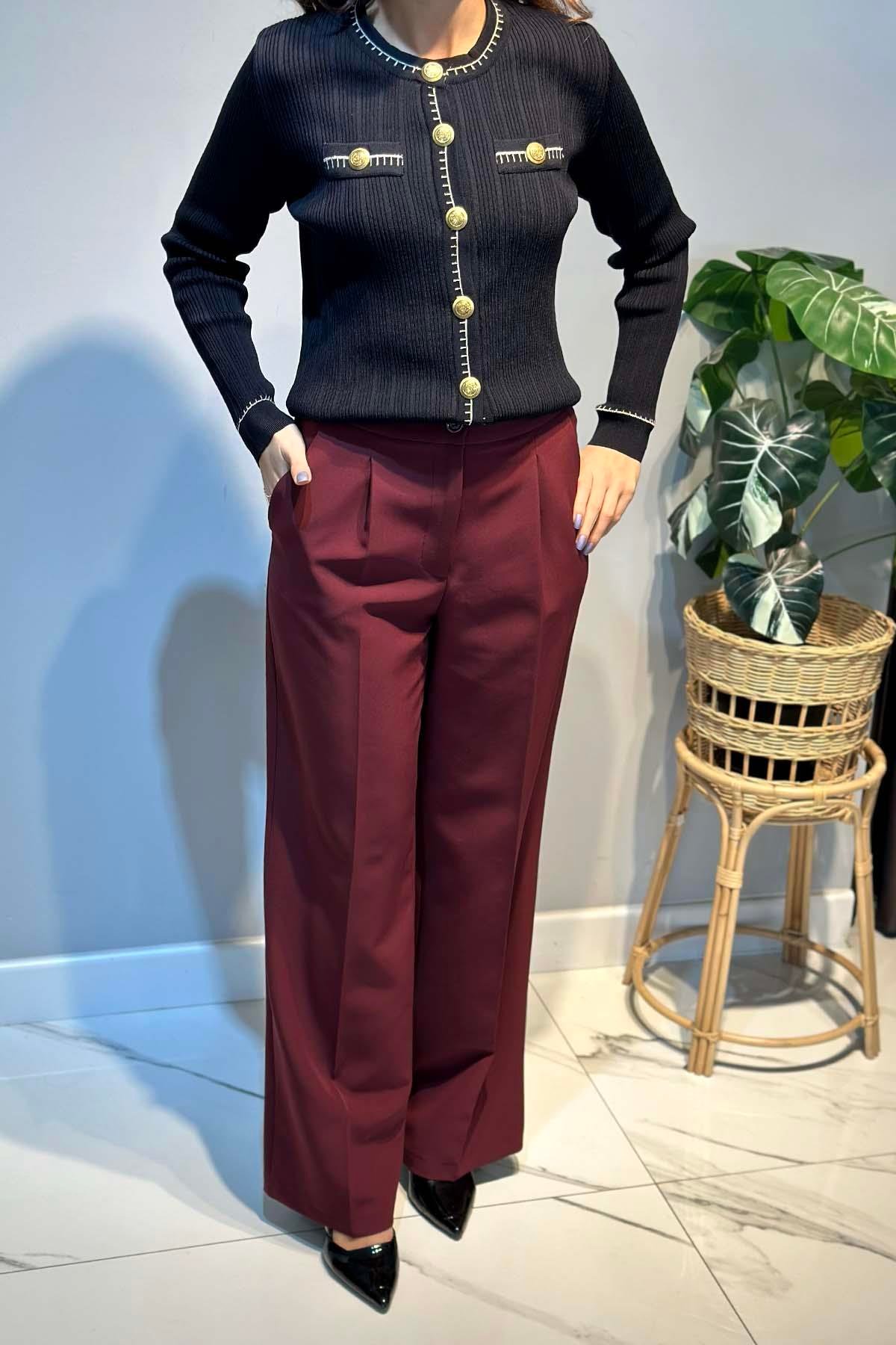 Sentez Geniş Paça Palazzo Pantolon 5578 Bordo