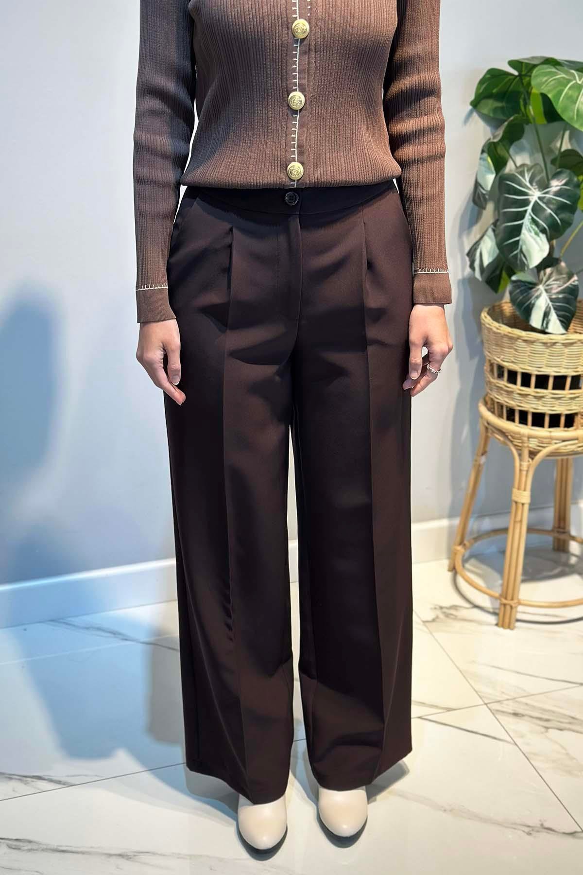 Sentez Geniş Paça Palazzo Pantolon 5578 Kahverengi