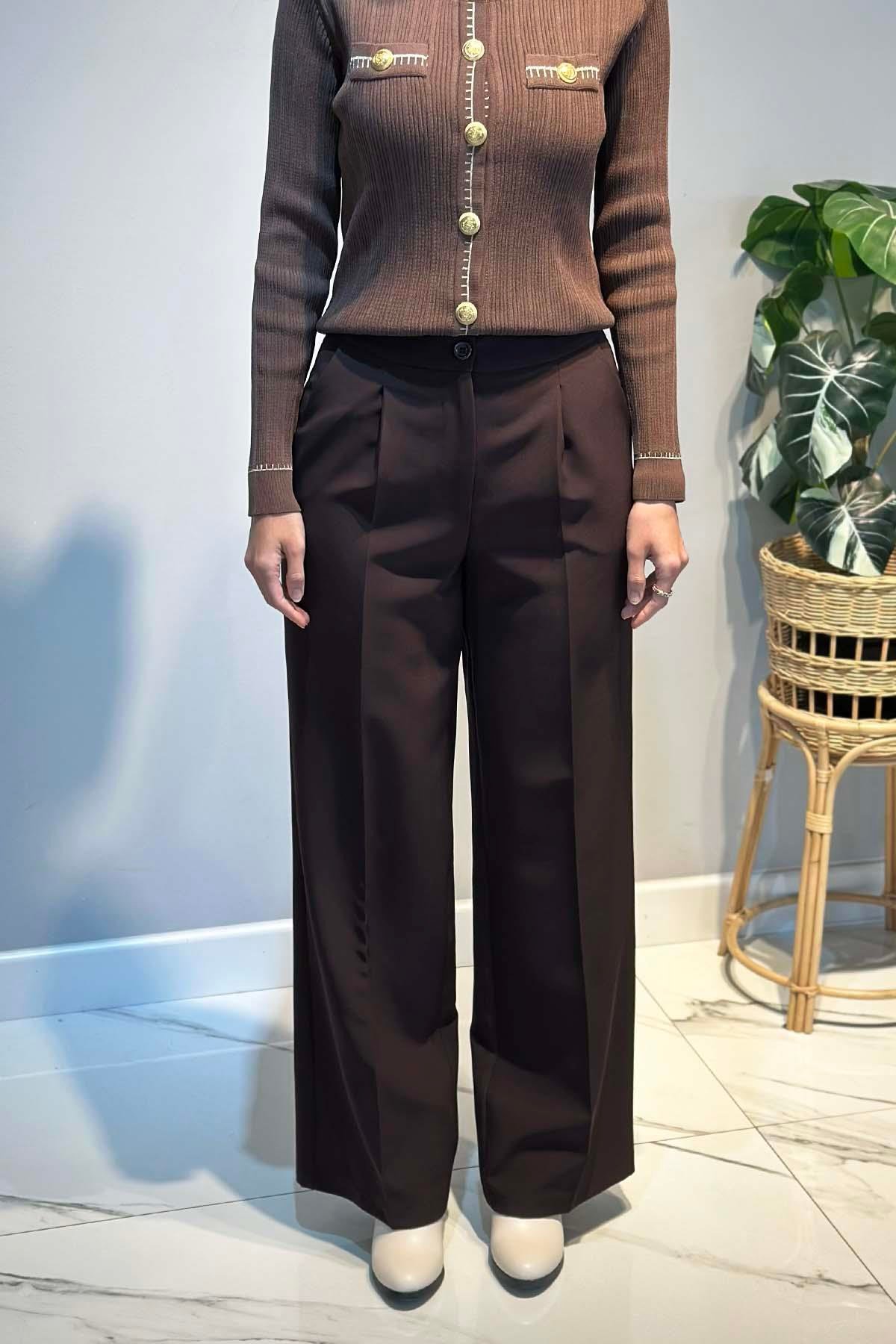 Sentez Geniş Paça Palazzo Pantolon 5578 Kahverengi