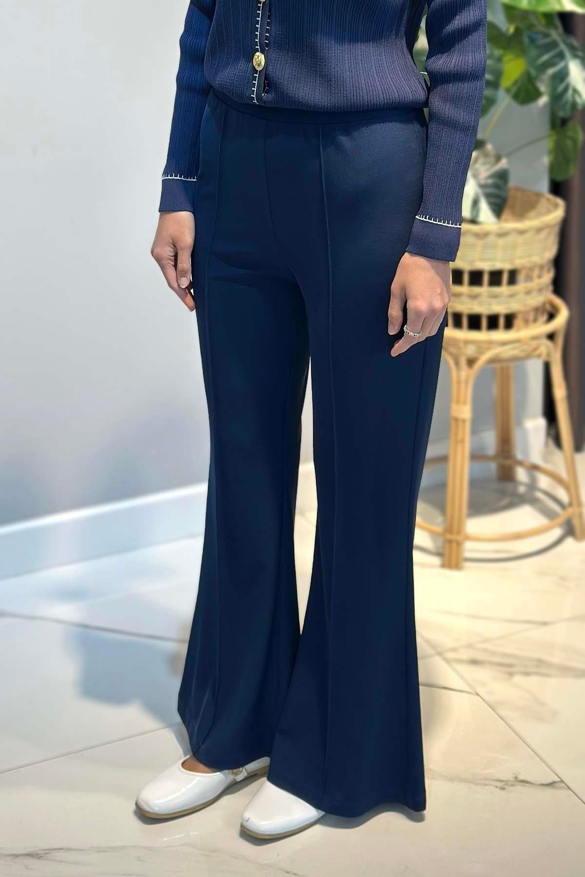 Sentez Madrid Beli Lastikli İspanyol Paça Pantolon 5586 Lacivert