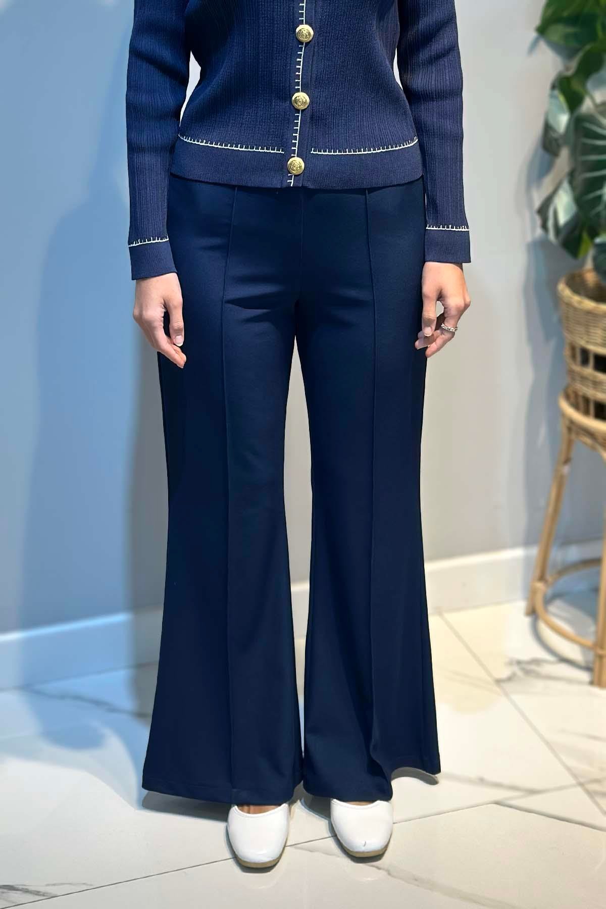 Sentez Madrid Beli Lastikli İspanyol Paça Pantolon 5586 Lacivert