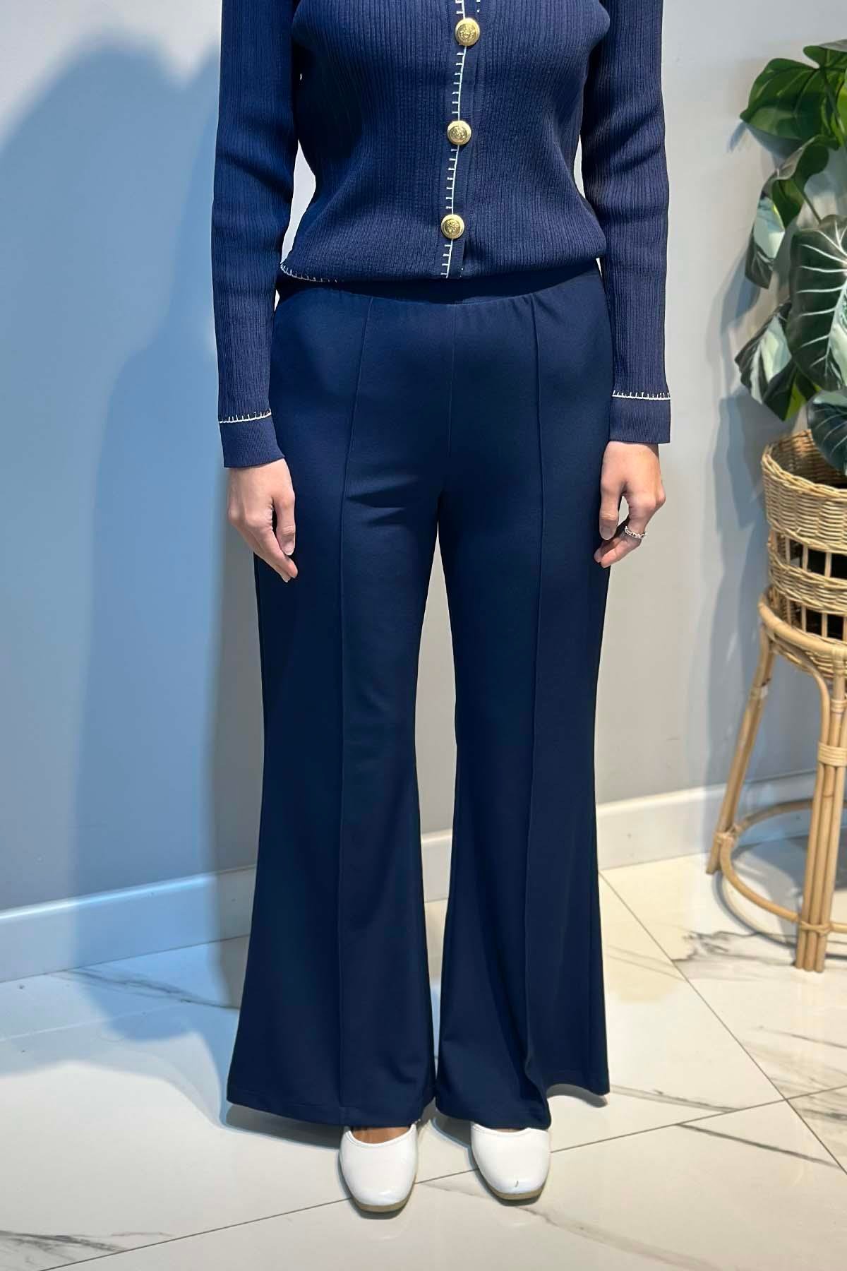 Sentez Madrid Beli Lastikli İspanyol Paça Pantolon 5586 Lacivert