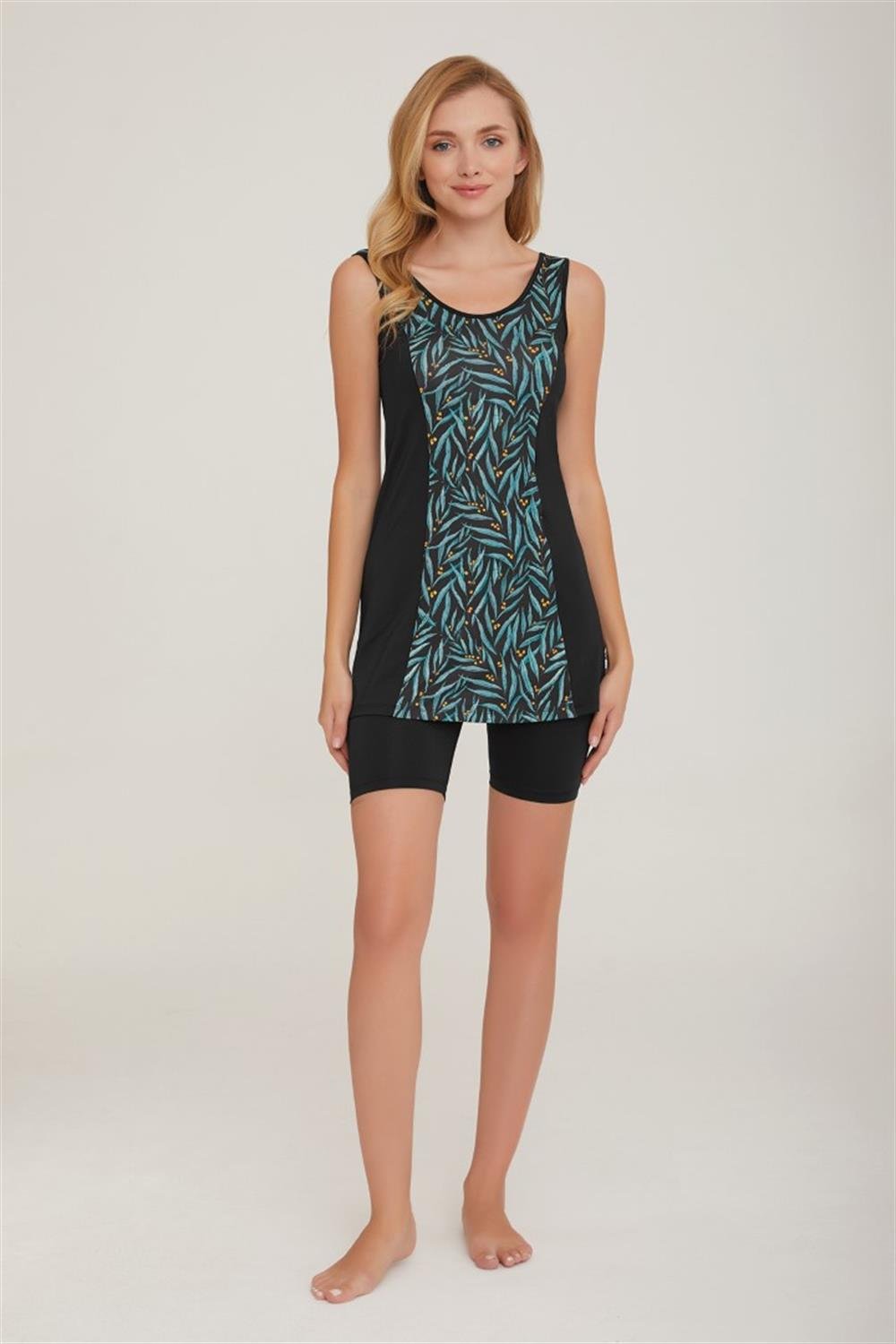 Sıfır Kol Şortlu Yarı Kapalı Mayo Ayvaz 1 8099 Siyah Remsa Mayo