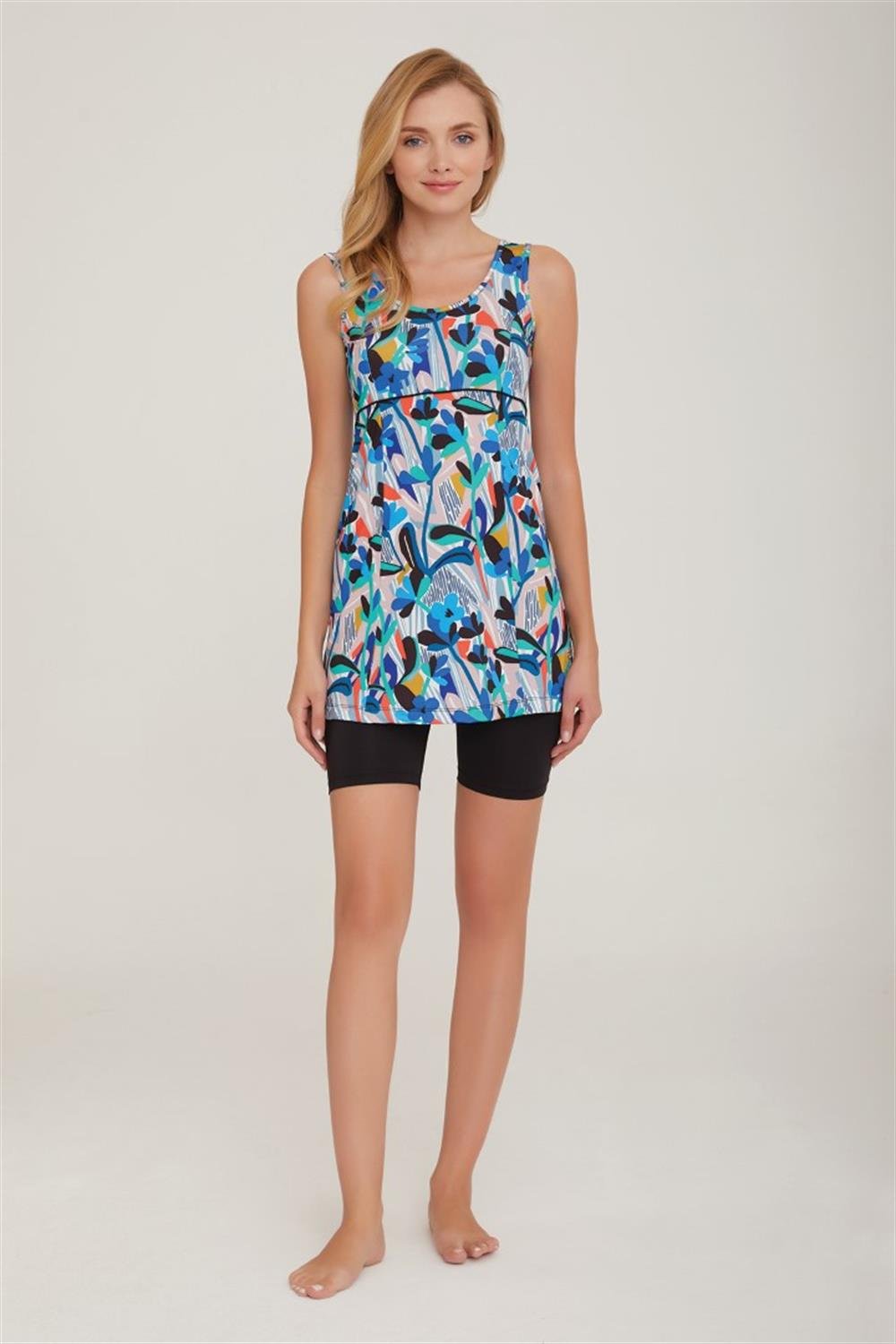 Sıfır Kol Şortlu Yarı Kapalı Mayo Ela 8095 Siyah Remsa Mayo