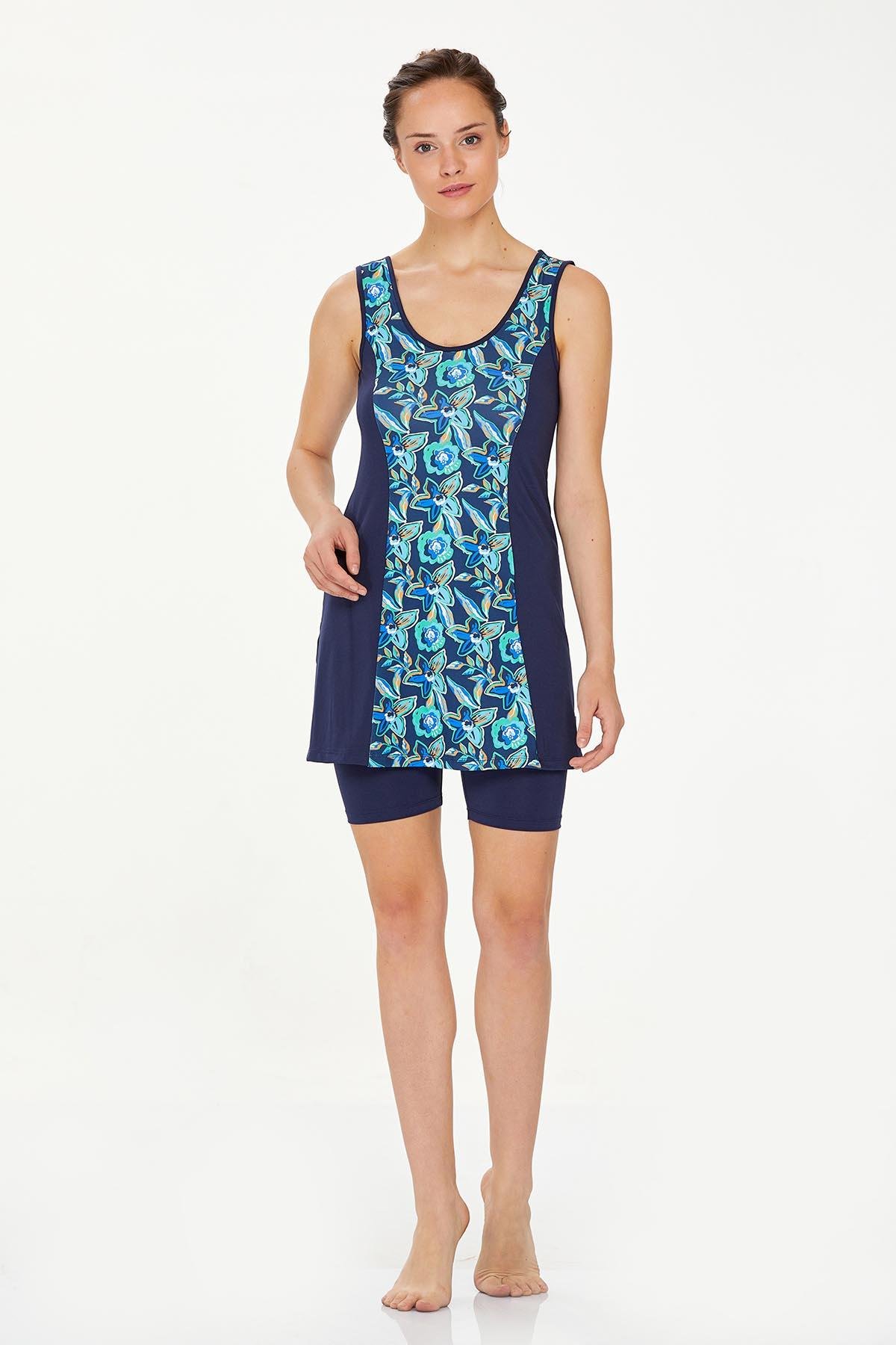 Sıfır Kol Şortlu Yarı Kapalı Mayo Erıca 8318 Koyu Lacivert