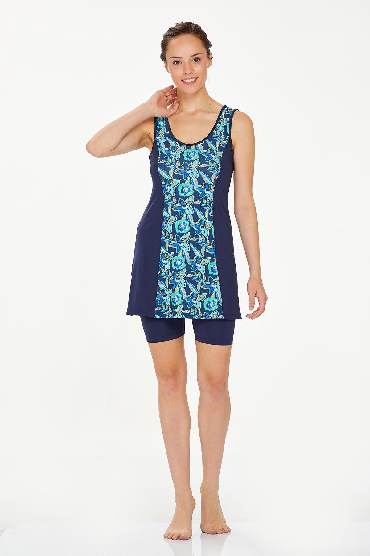 Sıfır Kol Şortlu Yarı Kapalı Mayo Erıca 8318 Koyu Lacivert