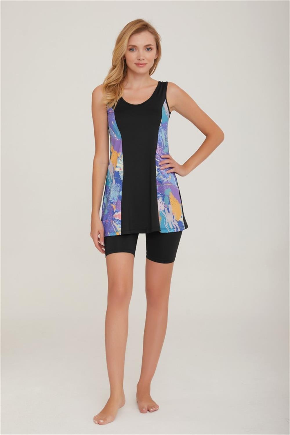 Sıfır Kol Şortlu Yarı Kapalı Mayo Eylül 2 8098 Siyah Remsa Mayo