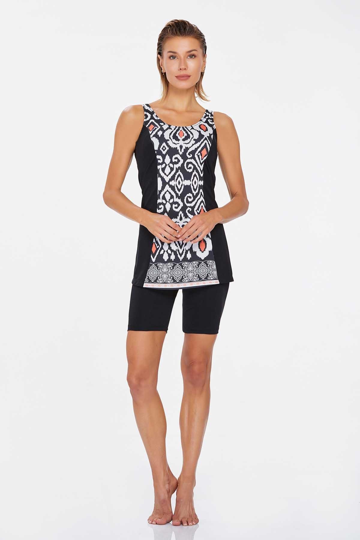 Sıfır Kol Şortlu Yarı Kapalı Mayo Tery 3861 Siyah