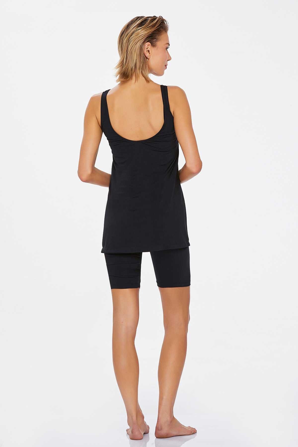 Sıfır Kol Şortlu Yarı Kapalı Mayo Tery 3861 Siyah