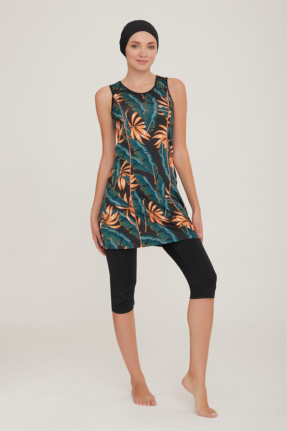 Sıfır Kol Taytlı Yarı Kapalı Mayo Agnes 8090 Siyah Remsa Mayo