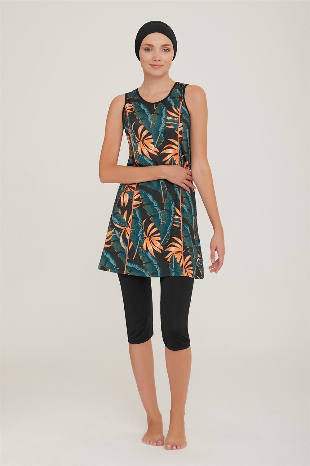 Sıfır Kol Taytlı Yarı Kapalı Mayo Agnes 8090 Siyah Remsa Mayo