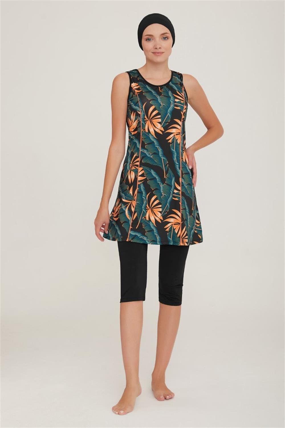 Sıfır Kol Taytlı Yarı Kapalı Mayo Agnes 8090 Siyah Remsa Mayo