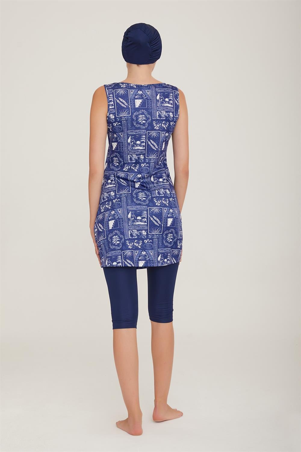 Sıfır Kol Taytlı Yarı Kapalı Mayo Dilan 1 9092 Koyu Lacivert Remsa Mayo