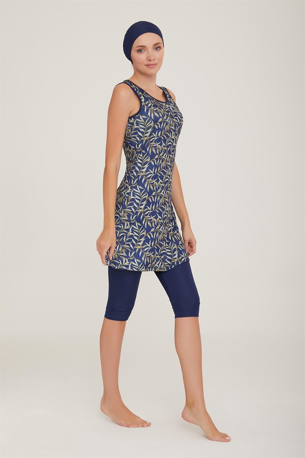 Sıfır Kol Taytlı Yarı Kapalı Mayo Dilan 4 9095 Koyu Lacivert Remsa Mayo