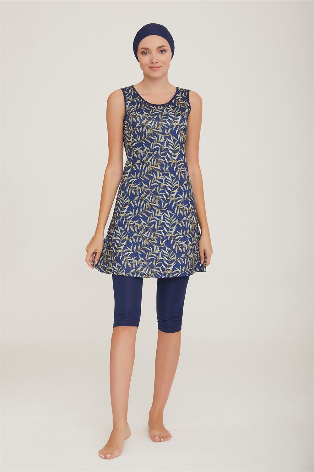 Sıfır Kol Taytlı Yarı Kapalı Mayo Dilan 4 9095 Koyu Lacivert Remsa Mayo