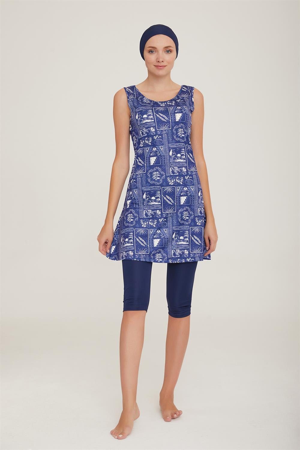 Sıfır Kol Taytlı Yarı Kapalı Mayo Dilan 1 9092 Koyu Lacivert Remsa Mayo