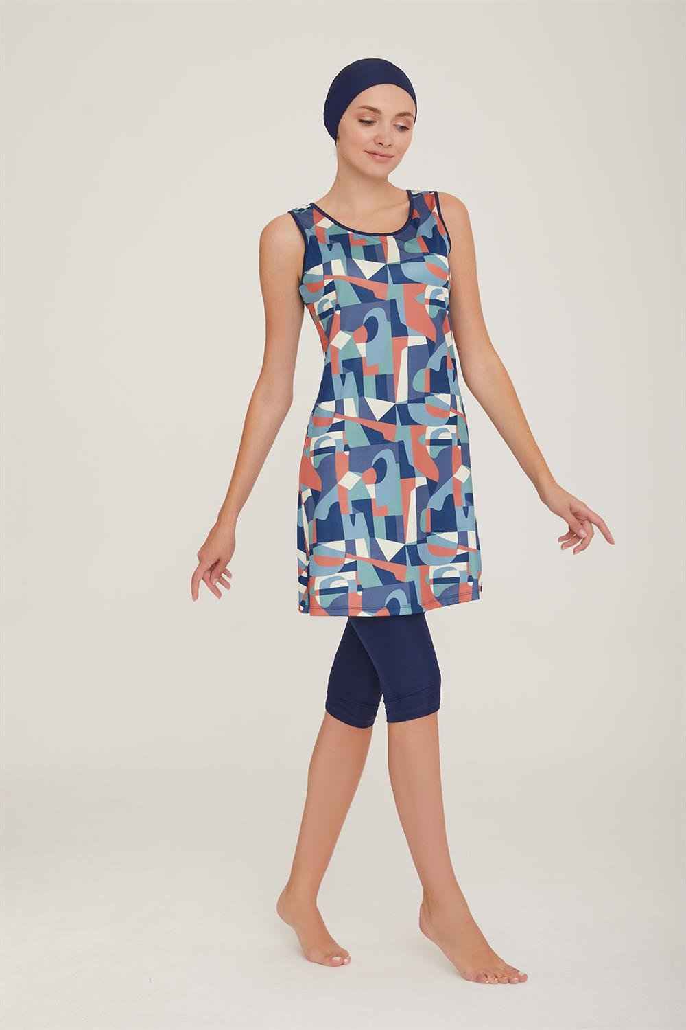 Sıfır Kol Taytlı Yarı Kapalı Mayo Dilan 5 9096 Koyu Lacivert Remsa Mayo