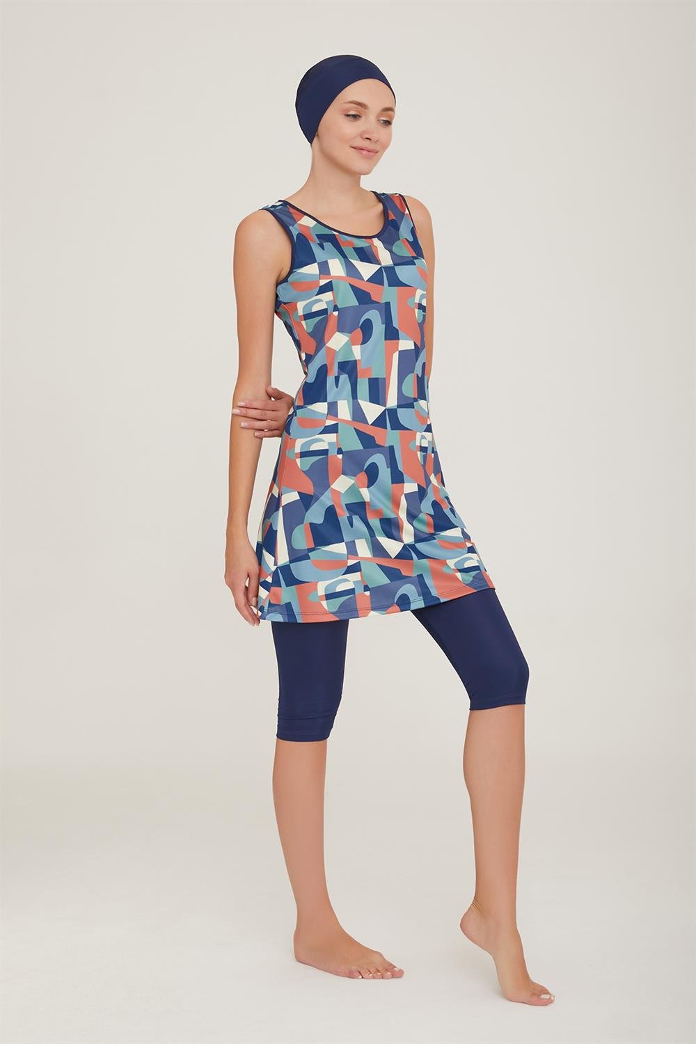 Sıfır Kol Taytlı Yarı Kapalı Mayo Dilan 5 9096 Koyu Lacivert Remsa Mayo