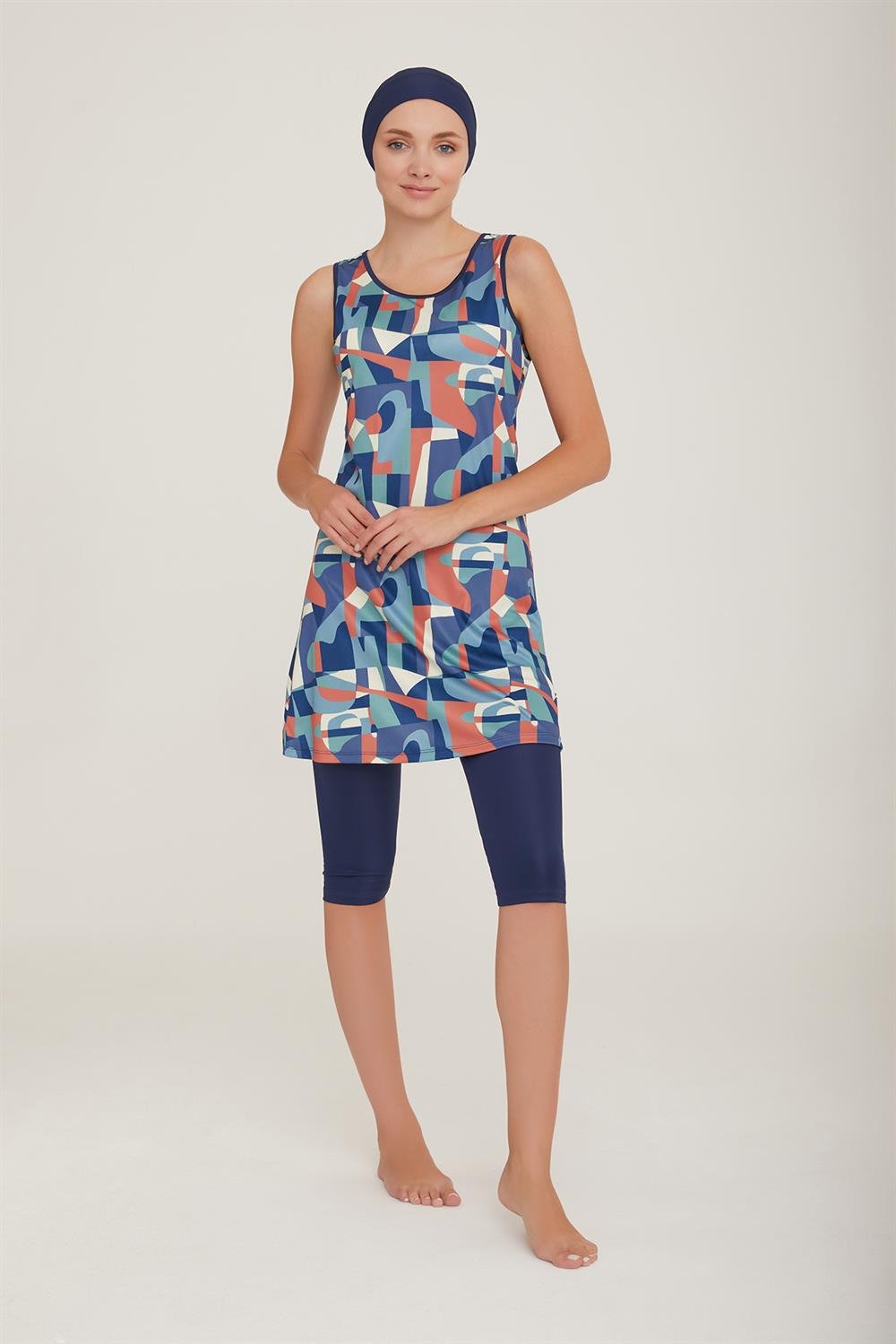 Sıfır Kol Taytlı Yarı Kapalı Mayo Dilan 5 9096 Koyu Lacivert Remsa Mayo