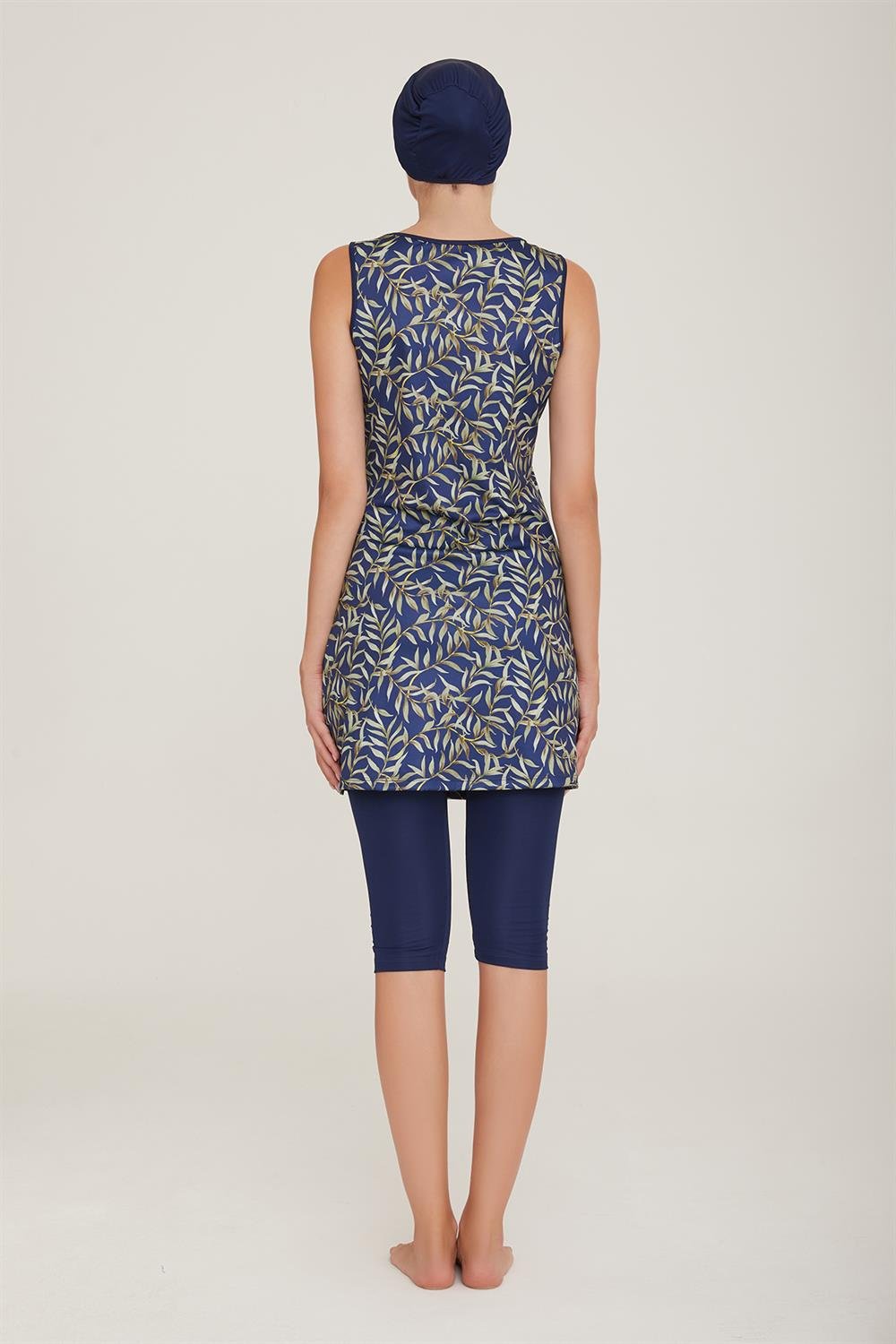 Sıfır Kol Taytlı Yarı Kapalı Mayo Dilan 4 9095 Koyu Lacivert Remsa Mayo