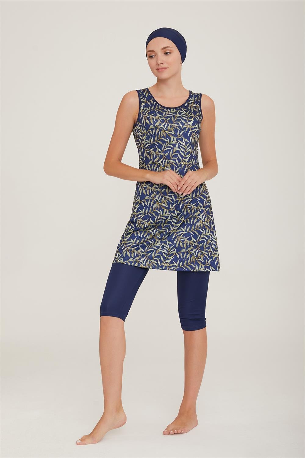 Sıfır Kol Taytlı Yarı Kapalı Mayo Dilan 4 9095 Koyu Lacivert Remsa Mayo