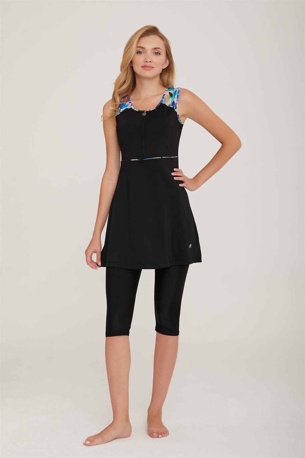 Sıfır Kol Taytlı Yarı Kapalı Mayo Hera 8096 Siyah Remsa Mayo