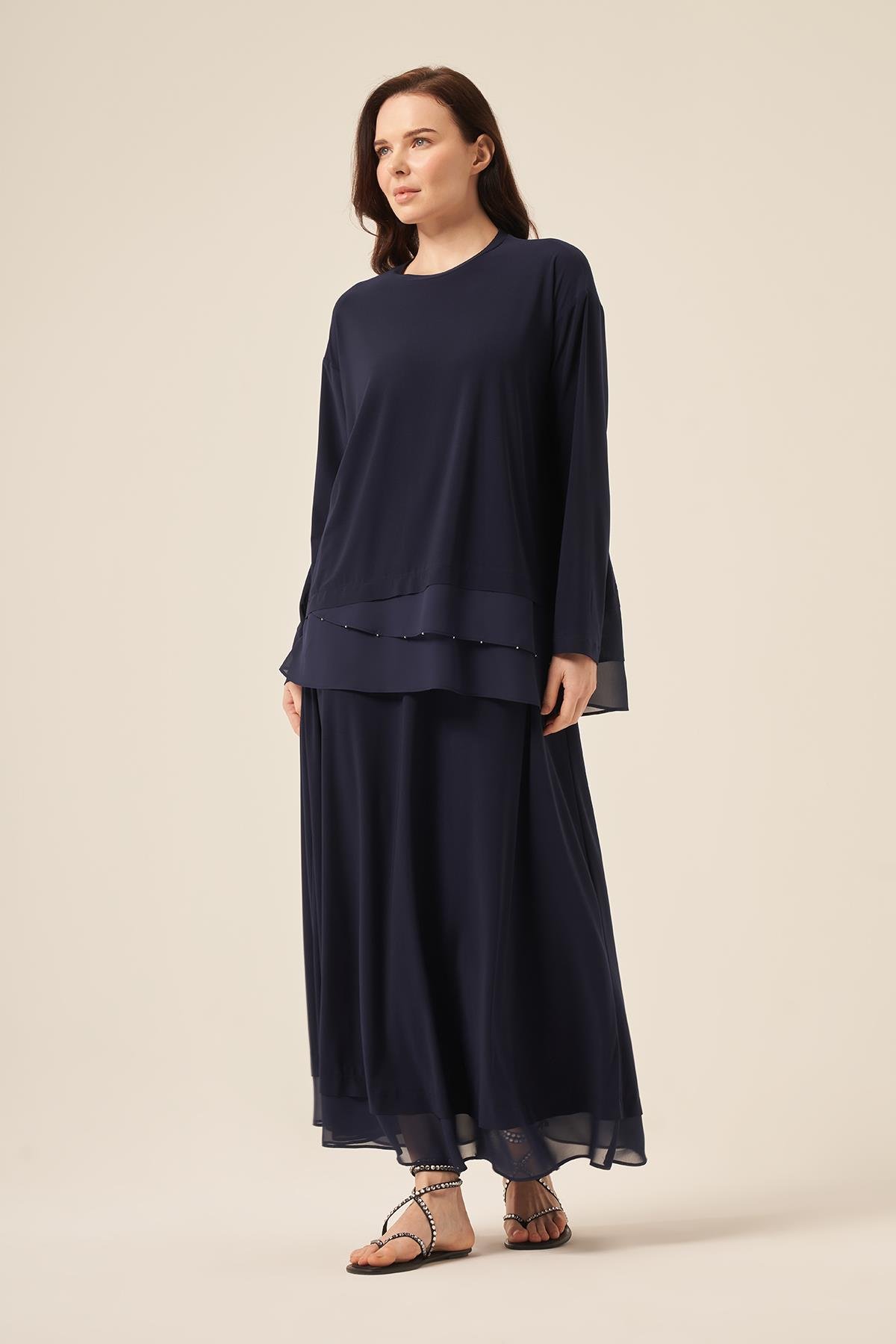 Şifon Kumaş Sandy Takım 59112 Lacivert