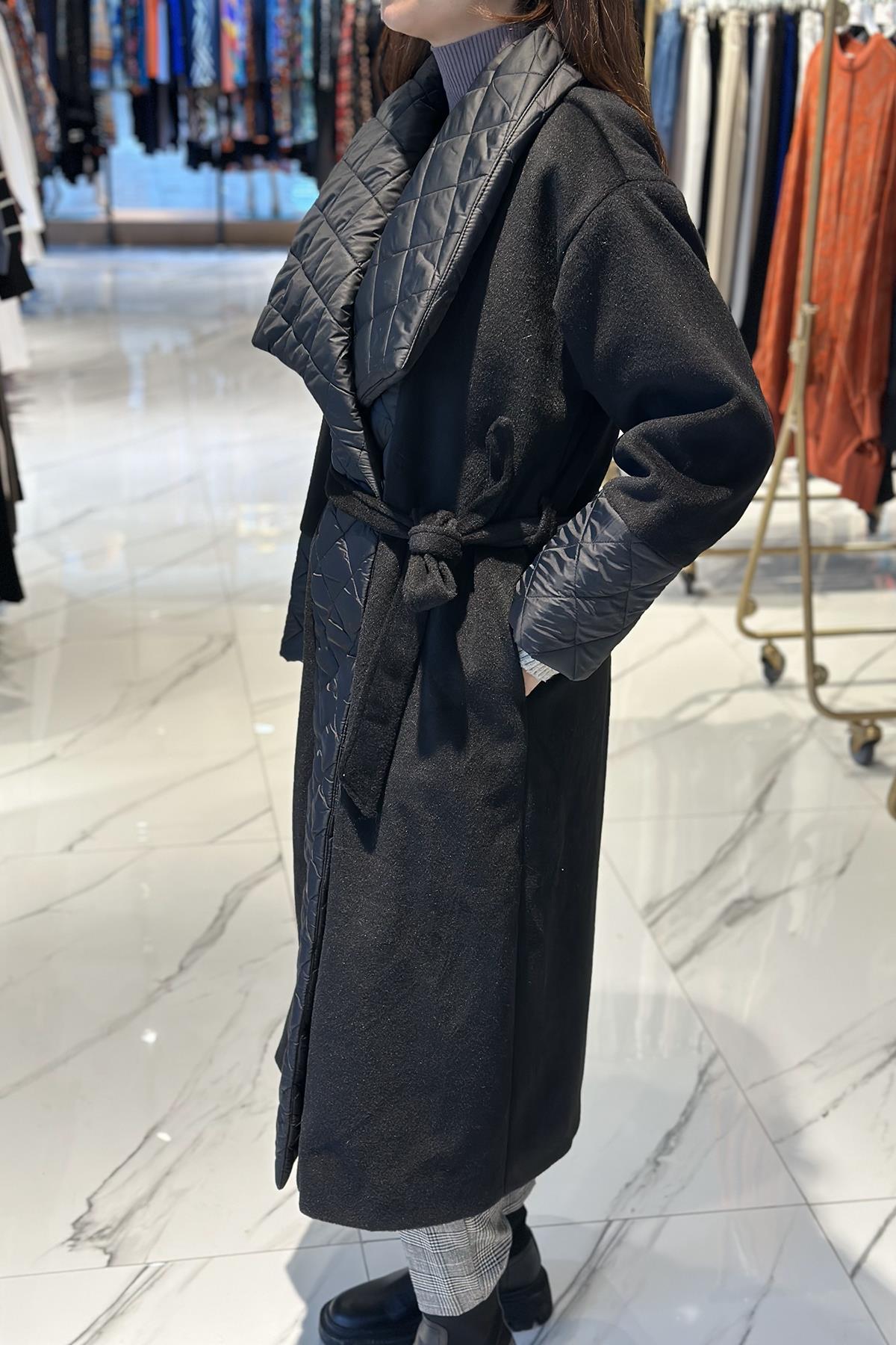 Şişme Detay Kaşe Kaban 20111 Siyah