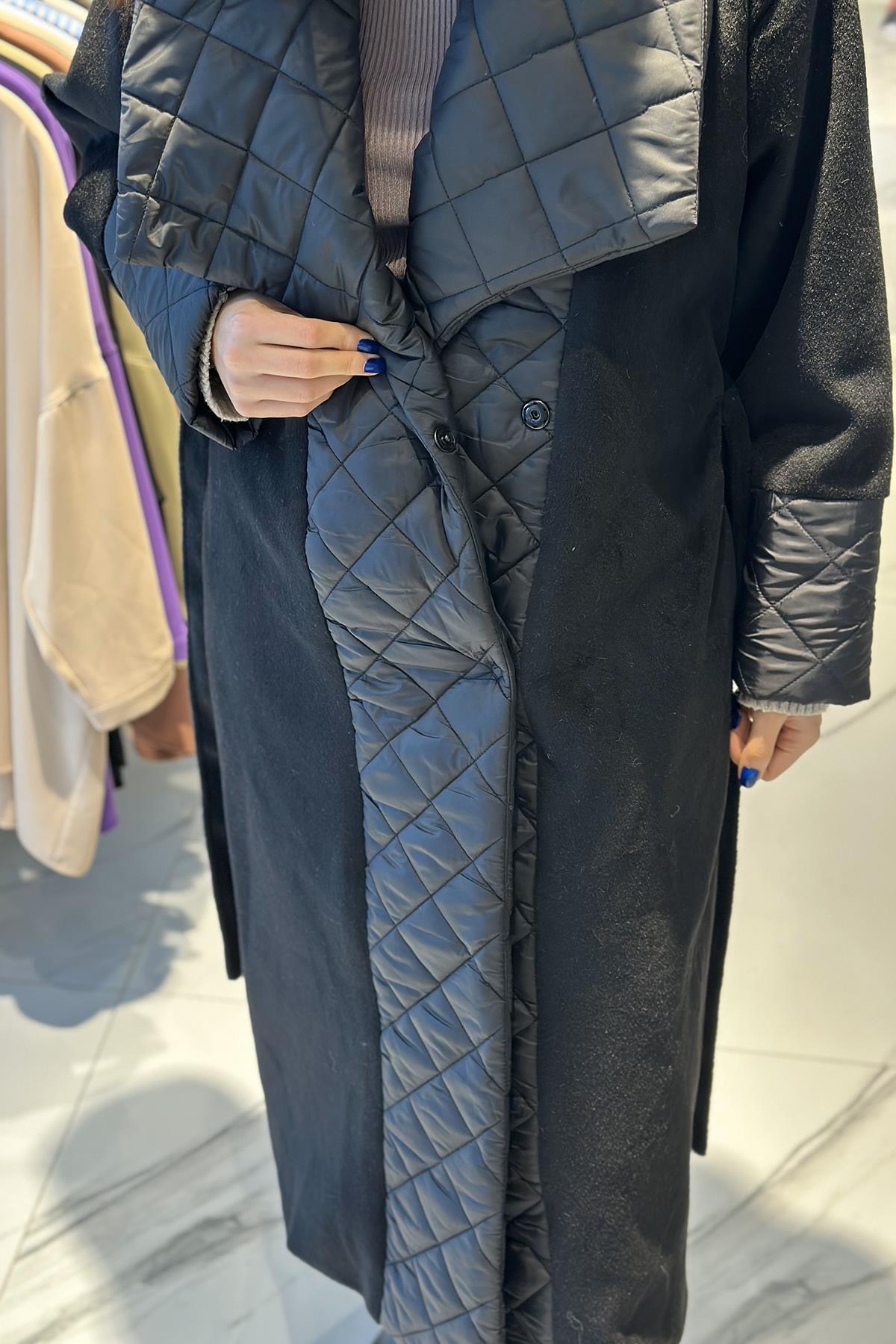 Şişme Detay Kaşe Kaban 20111 Siyah