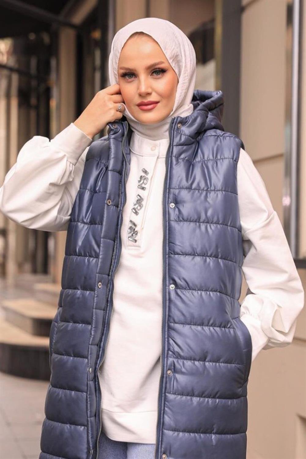 Şişme Yelek Fermuar Detaylı 7010 Gri