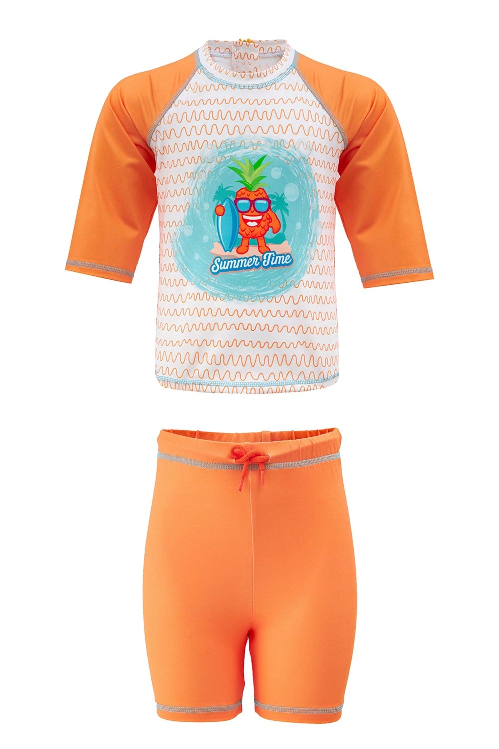Şort Tişört Takım Kısa Kollu Ananas Çocuk Bebek Mayo 5386 Kawaii Turuncu