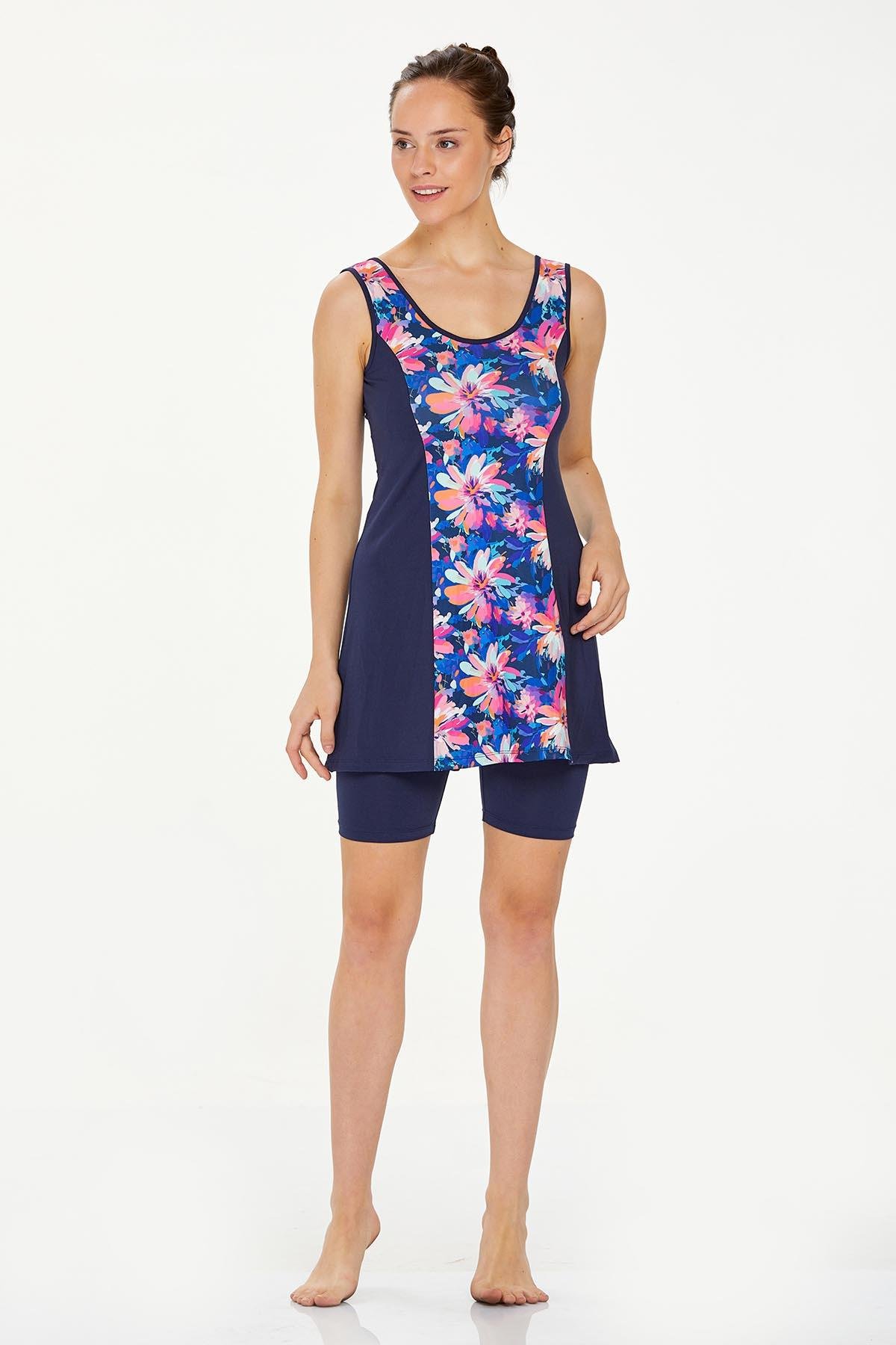 Şortlu Yarı Kapalı Mayo Tanıa 8316 Koyu Lacivert