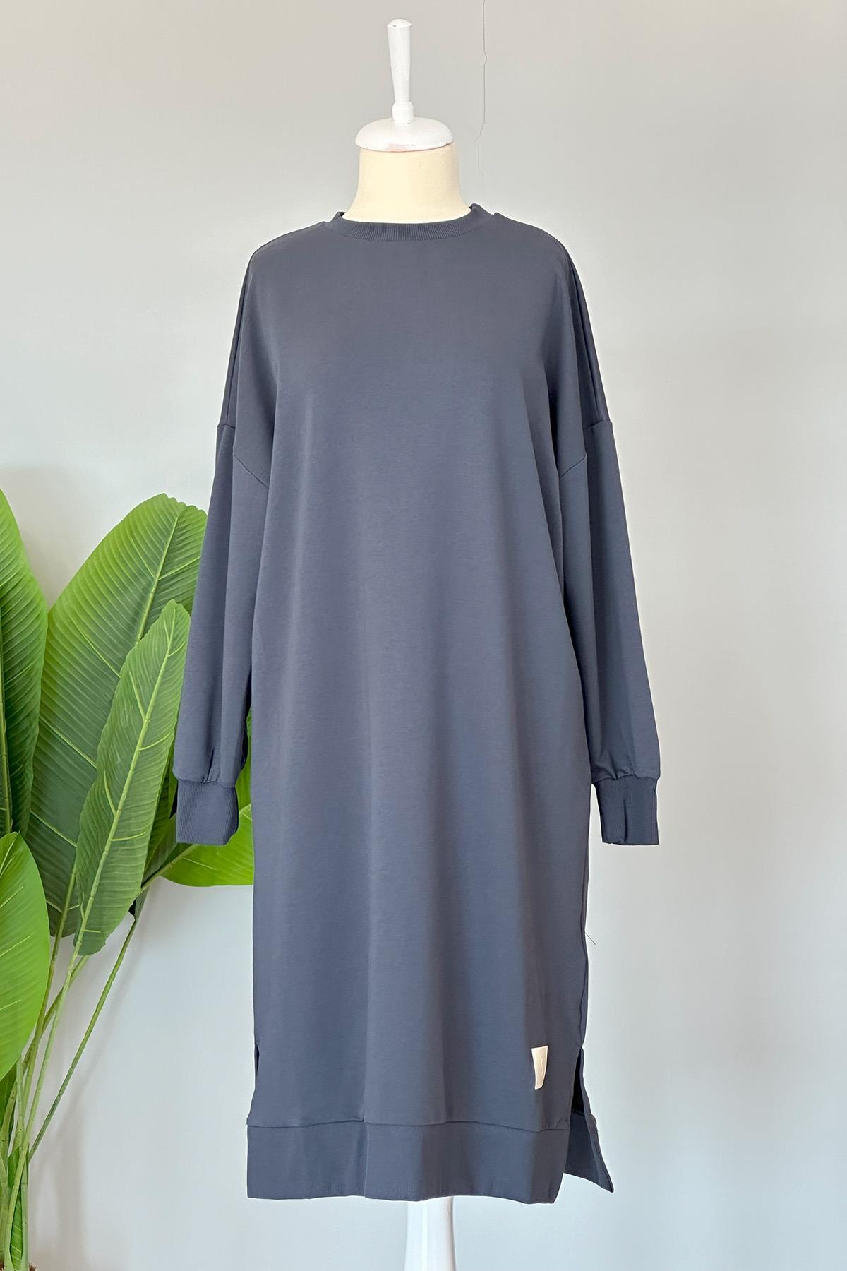 Soul Basic Uzun Sweat Tunik 30645 Füme